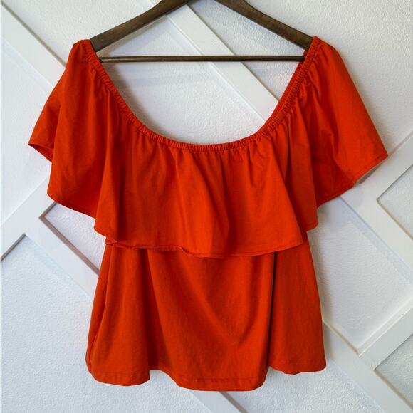 Eloquii Orange Off The Shoulder Ruffle Top Size 20 - Picture 1 of 10